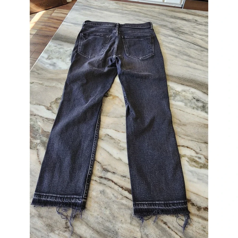 Gap Vintage Slim High Rise Jeans 28 6P Faded Black Raw Hem Distressed
